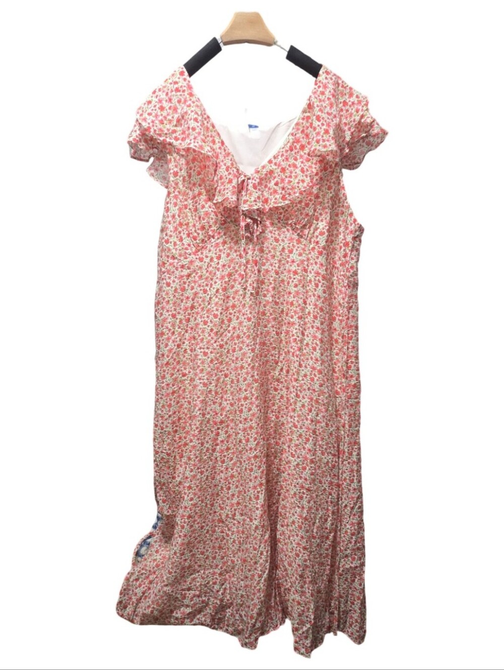 Old Navy Pink White Red Floral Ruffle Maxi Dress Bohemian Sheer Festival Barbie - Picture 8 of 11